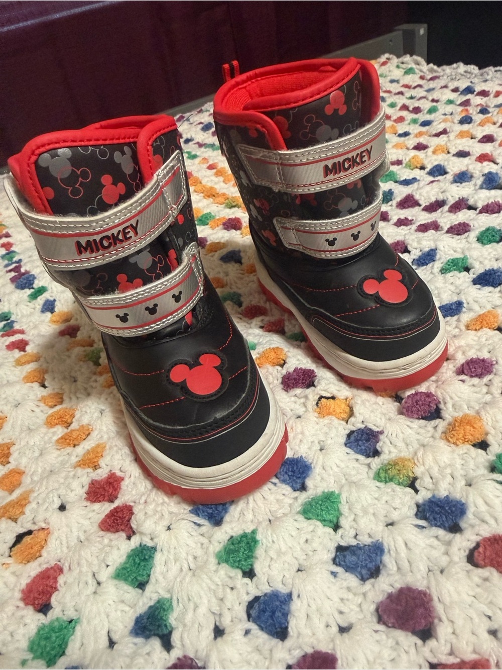 Disney Mickey Black and Red Kids Rain & Snow Boots Size 7